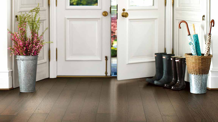 luxury vinyl plank flooring in a bright entryway